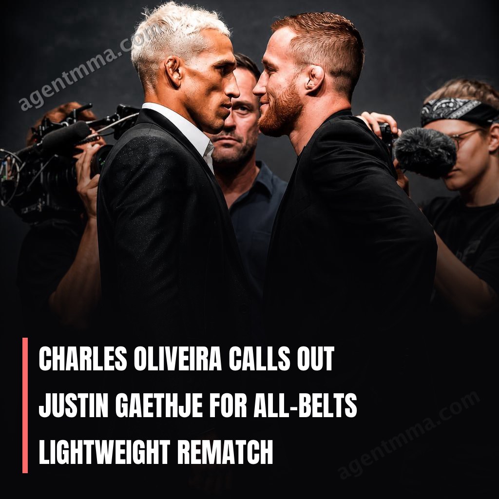 Charles Oliveira convida Justin Gaethje para revanche com todos os cinturões em jogo na luta por peso leve