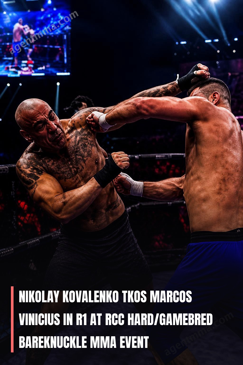Nikolay Kovalenko noquea a Marcos Vinicius en R1 en evento de MMA sin guantes RCC Hard/Gamebred