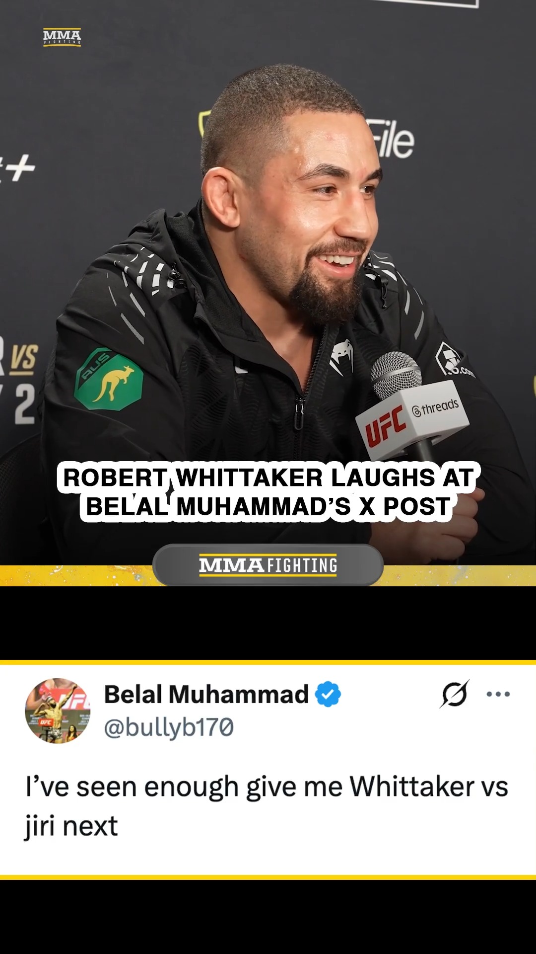 Whittaker responde a críticos de Reddit después de la victoria en UFC 329